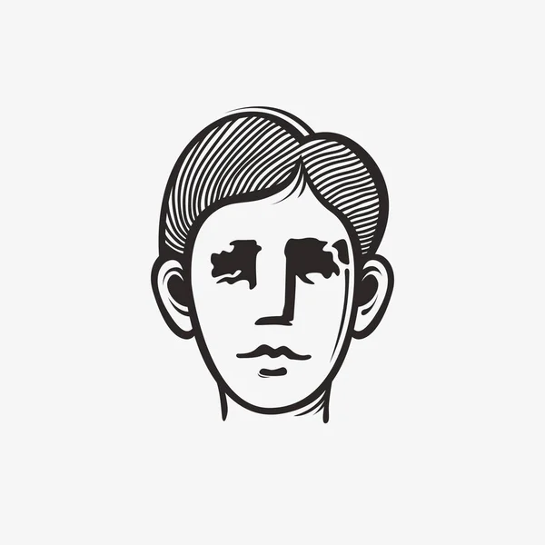 Dragna grunge grim grafisk ikonen av en mans huvud. Vektorillustration av människor. Porträtt i en modern stil design — Stock vektor