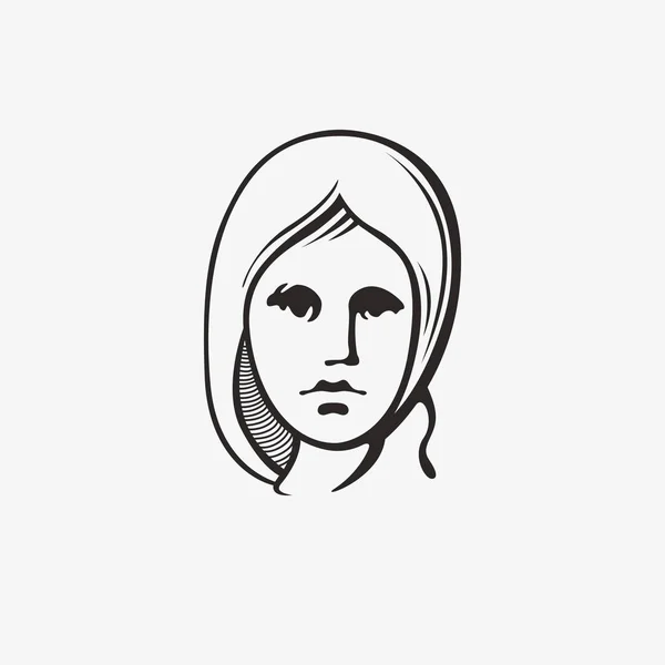 En grunge grunge grafisk symbol för en kvinnas huvud. Vektorillustration av människor. Porträtt av en flicka i en modern stil design — Stock vektor