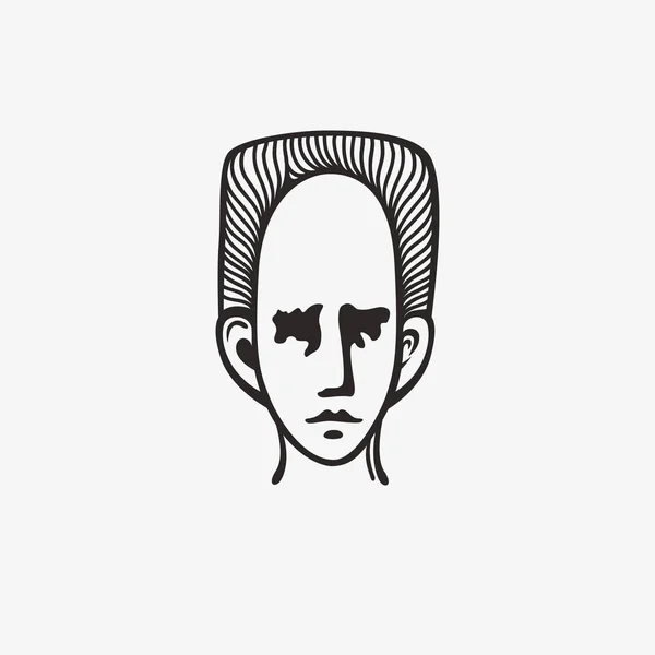 Desenhado grunge ícone gráfico sombrio da cabeça de um homem. Ilustração vetorial de pessoas com um penteado original. Retrato de um cara em um design de estilo moderno — Vetor de Stock