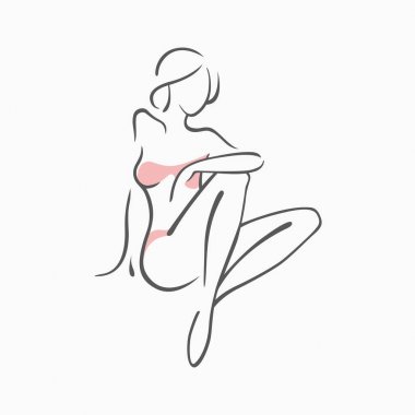 Seksi fitness çıplak kız ile şık bir rakam. Samimi seksi Bayan, modeli bir poz. Güzel eşek mayo, iç çamaşırı. Çizilmiş grafik tasarım, soyutlama arka plan için  