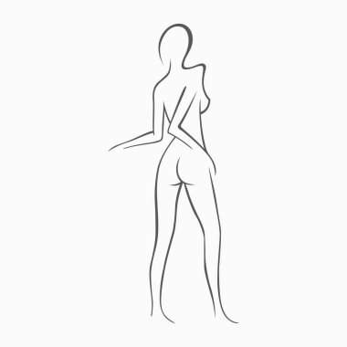 Sexy fitness naked girl with a chic figure. Intimate sexy lady, model in a pose. Lovely  ass bikini zone. Drawn graphics for design, Abstraction background 