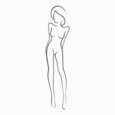 Sexy fitness naked girl with a chic figure. Intimate sexy lady, model in a pose. Lovely  ass bikini zone. Drawn graphics for design, Abstraction background 