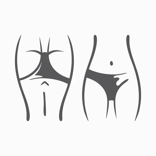 Figura sexy de fitness de una chica. Higiene íntima, vector dama plantea conjunto. Precioso culo elástico en pantalones cortos. Gráficos dibujados para diseño, fondo — Archivo Imágenes Vectoriales