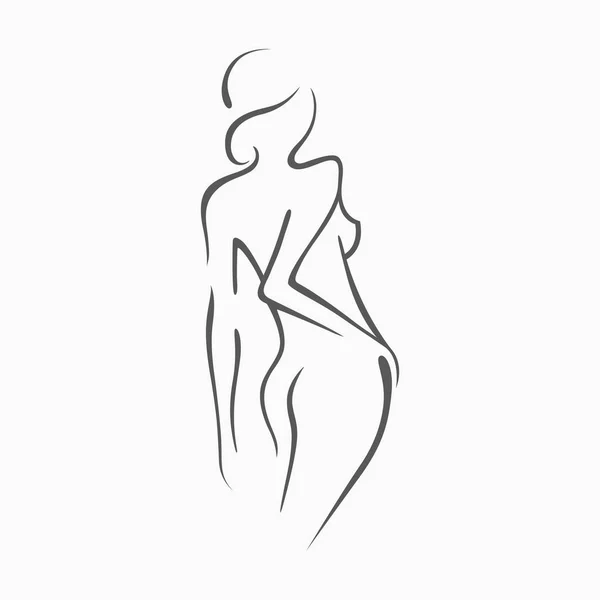 Sexy fitness naked girl with a chic figure. Intimate sexy lady, model in a pose. Lovely  ass bikini zone. Drawn graphics for design, Abstraction background — Stok Vektör
