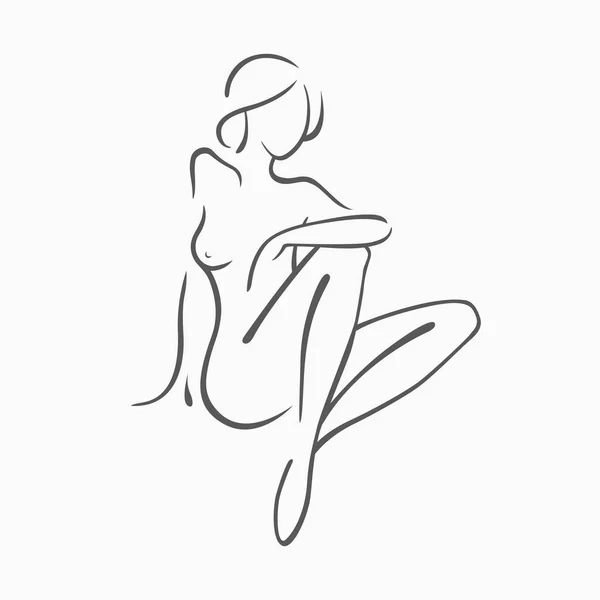 Sexy fitness naked girl with a chic figure. Intimate sexy lady, model in a pose. Lovely  ass bikini zone. Drawn graphics for design, Abstraction background — Stock Vector