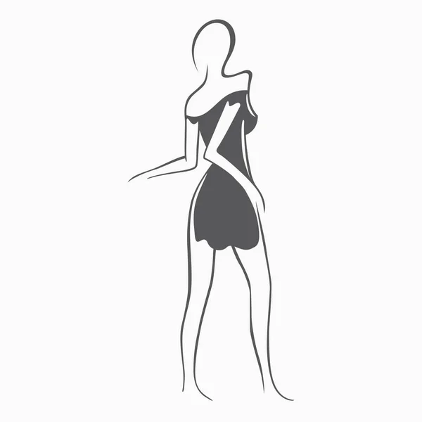 イブニング ドレスの女の子のセクシーなフィットネスの図。親密なセクシーな女性、モデルのポーズで。素敵な弾性お尻ビキニ ゾーン。デザイン、背景の描画されたグラフィックス — ストックベクタ