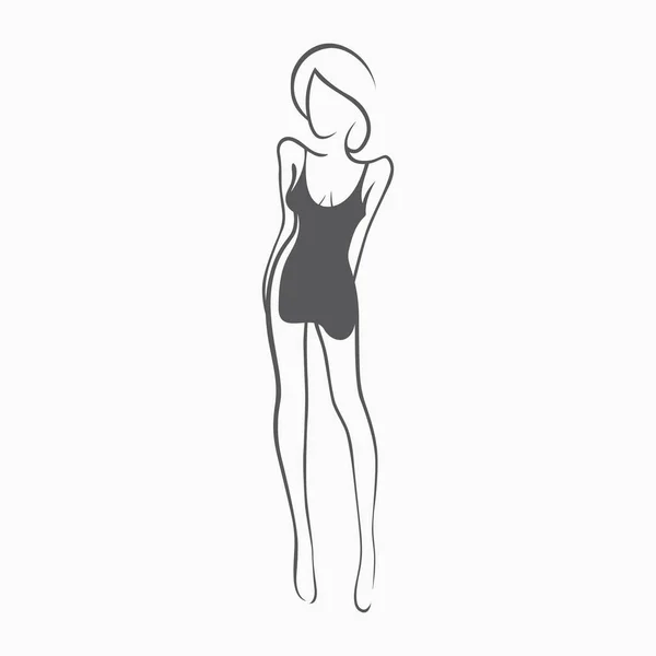 イブニング ドレスの女の子のセクシーなフィットネスの図。親密なセクシーな女性、モデルのポーズで。素敵な弾性お尻ビキニ ゾーン。デザイン、背景の描画されたグラフィックス — ストックベクタ