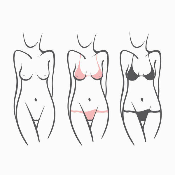 Collection sexy fitness naked girl with a chic figure. Intimate sexy lady, model in a pose. Lovely  ass Dressed In swimsuit, panties. Drawn art graphics for design, background