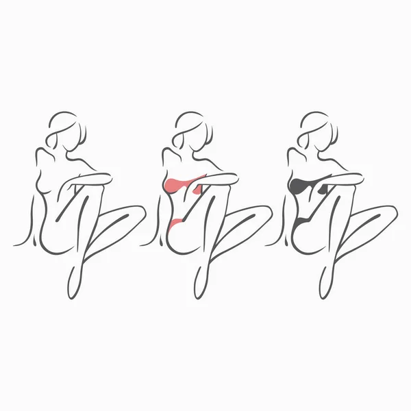 Şık bir rakam ile koleksiyonu seksi fitness çıplak kız. Samimi seksi Bayan, modeli bir poz. Güzel eşek giyinmiş, Mayo, iç çamaşırı. Çizilmiş sanat grafik tasarım, arka plan için