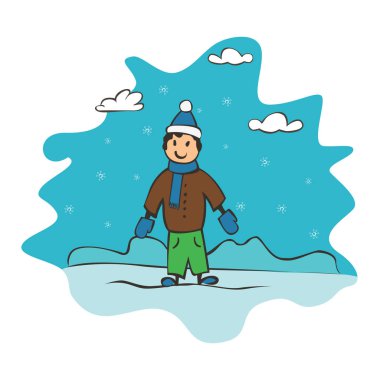 Çocuk çizim çocuk, yeni yıl ve Noel tebrik kartı. Çizim afiş tasarımı için. Vektör basit düz illustratio