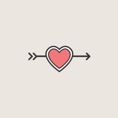 Sevgililer günü için dekoratif simgesi. Grafik romantik elemanı kalp ve ok. Logo aşk vektör çizim