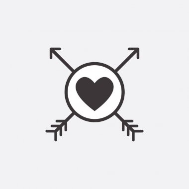 Sevgililer günü için dekoratif simgesi. Grafik romantik elemanı kalp ve ok. Logo aşk vektör çizim