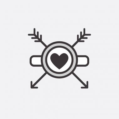 Sevgililer günü için dekoratif simgesi. Grafik romantik elemanı kalp ve ok. Logo aşk vektör çizim