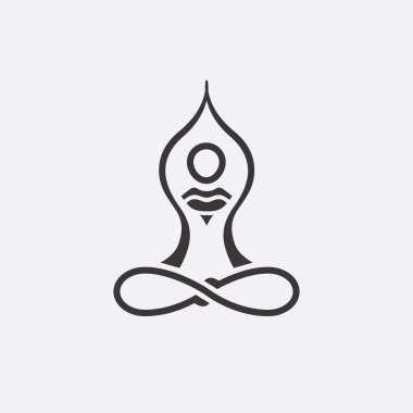 Yoga Logo soyut tasarım vektör şablonu doğrusal tarzı. Sağlık Spa meditasyon uyum kavramı. Adam lotus poz simgesi, illustratio