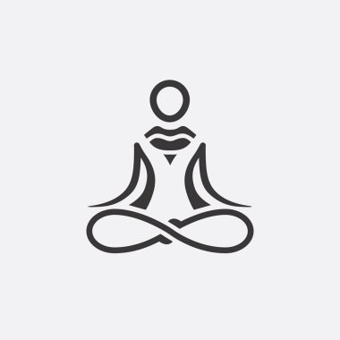 Yoga Logo soyut tasarım vektör şablonu doğrusal tarzı. Sağlık Spa meditasyon uyum kavramı. Adam lotus poz simgesi, illustratio