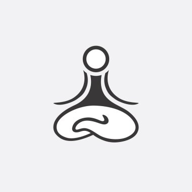 Yoga Logo soyut tasarım vektör şablonu doğrusal tarzı. Sağlık Spa meditasyon uyum kavramı. Adam lotus poz simgesi, illustratio