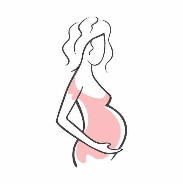 Desenho linear bela menina grávida em roupas rosa. Nascimento de uma criança. Ilustração gráfica vetorial de silhuetas de desenho para desenho . — Vetor de Stock