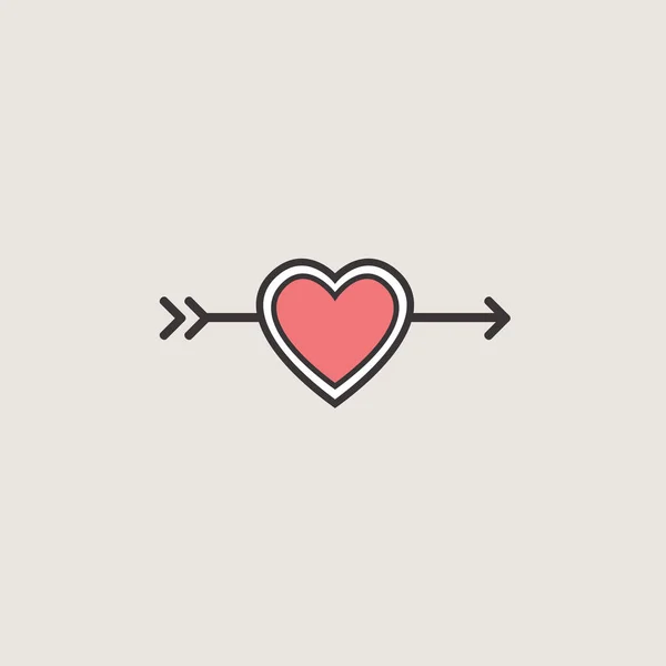 Icona decorativa per San Valentino. Elemento grafico romantico Cuore e freccia. Logo amore vettoriale illustrazione — Vettoriale Stock