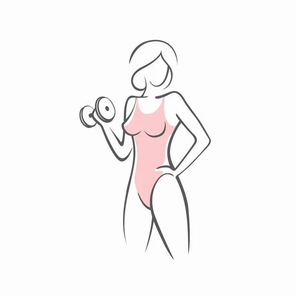 Sportlich fitte Frau im Fitnessstudio. Bild einer schönen sexy Mädchen mit Hanteln in ihren Händen. Vektorillustration einer grafischen Silhouette — Stockvektor