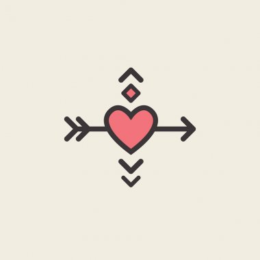 Sevgililer günü için dekoratif simgesi. Grafik romantik elemanı kalp ve ok. Logo aşk vektör çizim