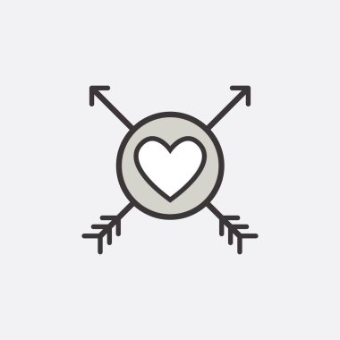 Sevgililer günü için dekoratif simgesi. Grafik romantik elemanı kalp ve ok. Logo aşk vektör çizim