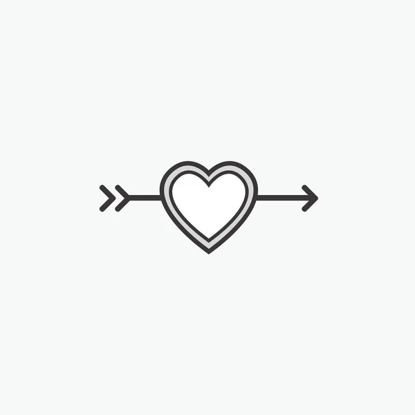 Icono decorativo para el Día de San Valentín. Elemento gráfico romántico Corazón y flecha. Logo amor vector ilustración — Vector de stock