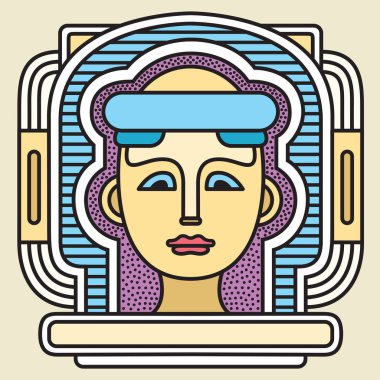 İnsan kafası. Vitray proje. Zarif avatar yüz şık soyut geometrik. Festival memphis vektör düz stil