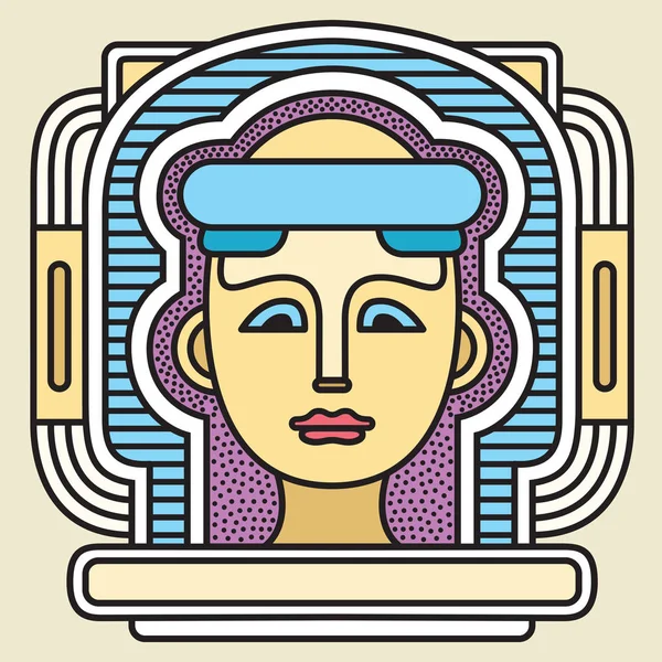 İnsan kafası. Vitray proje. Zarif avatar yüz şık soyut geometrik. Festival memphis vektör düz stil