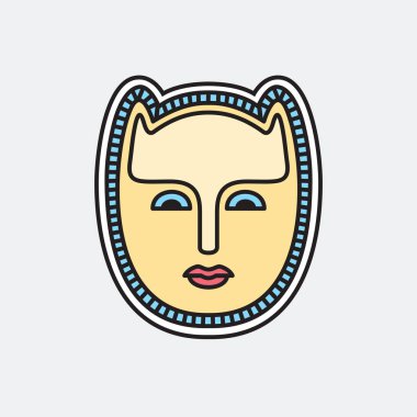 Bir kedi - man, bir peri masalı mitler portresi. Yüz ön görünüm. Zarif avatar şık geometrik beyaz zemin. Festival memphis vektörel düz stil