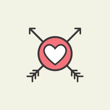 Sevgililer günü için dekoratif simgesi. Grafik romantik elemanı kalp ve ok. Logo aşk vektör çizim