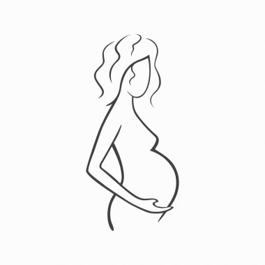 Çizim doğrusal güzel hamile kız. Jinekolojik tıp hisse senedi illüstrasyon. Kadınlar grafik vektör ikon siluetleri
