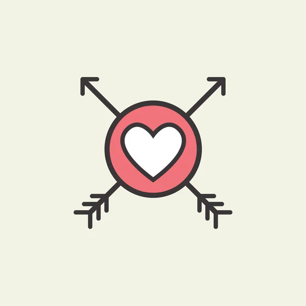 Icono decorativo para el Día de San Valentín. Elemento gráfico romántico Corazón y flecha. Logo amor vector ilustración — Vector de stock