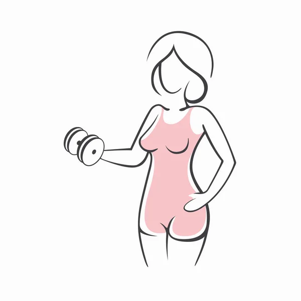 Sportlich fitte Frau im Fitnessstudio. Bild einer schönen sexy Mädchen mit Hanteln in ihren Händen. Vektorillustration einer grafischen Silhouette — Stockvektor