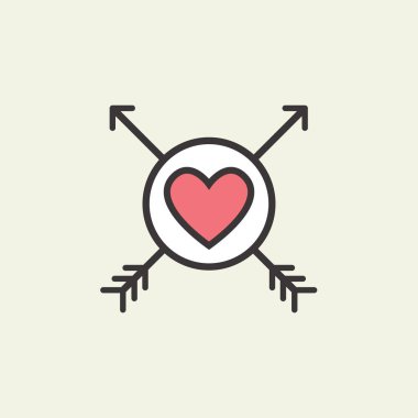 Sevgililer günü için dekoratif simgesi. Grafik romantik elemanı kalp ve ok. Logo aşk vektör çizim