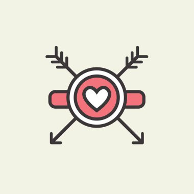 Sevgililer günü için dekoratif simgesi. Grafik romantik elemanı kalp ve ok. Logo aşk vektör çizim