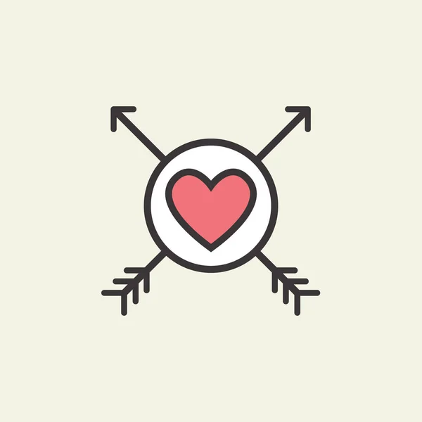 Icono decorativo para el Día de San Valentín. Elemento gráfico romántico Corazón y flecha. Logo amor vector ilustración — Vector de stock