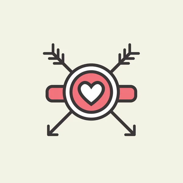 Icono decorativo para el Día de San Valentín. Elemento gráfico romántico Corazón y flecha. Logo amor vector ilustración — Archivo Imágenes Vectoriales