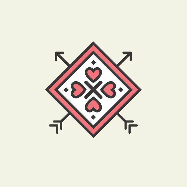 Icono decorativo para el Día de San Valentín. Elemento gráfico romántico Corazón y flecha. Logo amor vector ilustración — Vector de stock