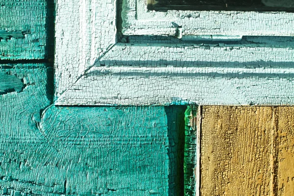 Ancient vintage wooden texture. Colored green, yellow, blue wall. Cracked paint. Grunge colored background for design. Stock Photo — Stock Photo, Image