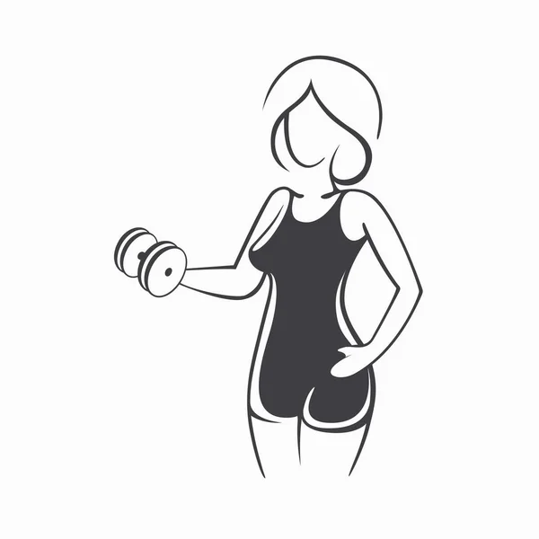 Sportlich fitte Frau im Fitnessstudio. Bild einer schönen sexy Mädchen mit Hanteln in ihren Händen. Vektorillustration einer grafischen Silhouette — Stockvektor