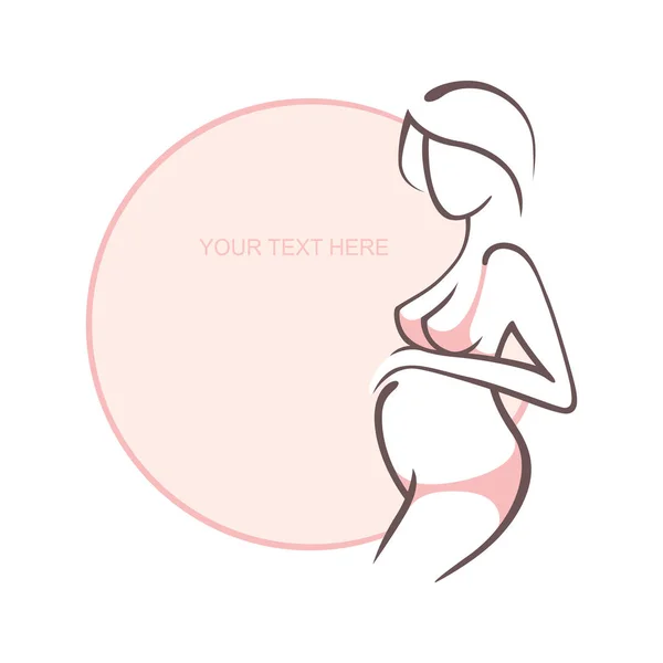 Pregnant woman in underwear. Bra, panties. Young girl - mother. Medical bulletin. Vector illustration, the form for the text. Flyer, banner, logo, poster for design — Stock Vector