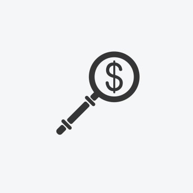 Simge grafik Lupa Lens daha yakın para getiriyor. Web tasarımı için siyah ve beyaz piktogram. Düz vektör çizimler, logo