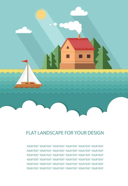 Formulier, sjabloon voor tekst. Een klein land-huis voor de flyer. Plat eenvoudige vectorillustratie, ontwerpen van webpagina 's — Stockvector