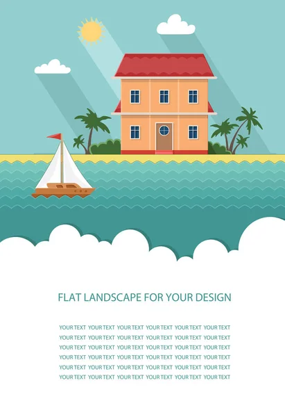 Modello di modulo per il testo. Grande casa di famiglia ricco villaggio in una piccola città. Una semplice illustrazione vettoriale della pagina web Infografica — Vettoriale Stock