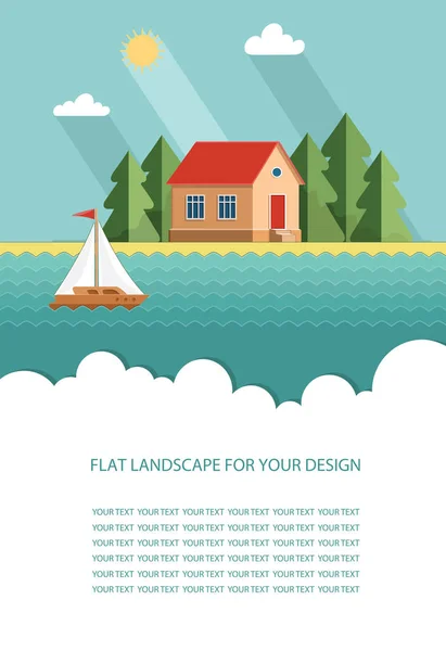 Modulo, modello di testo. Una piccola casa di campagna per il volantino. Illustrazione vettoriale semplice piatta, progettazione di pagine Web — Vettoriale Stock