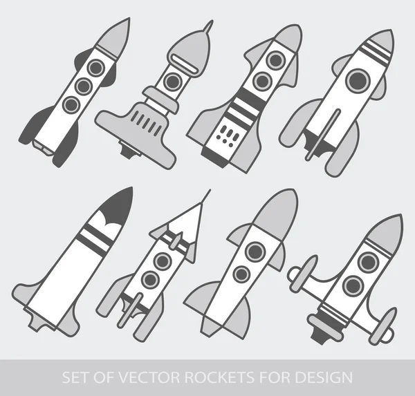 Conjunto de cohetes. Arranque de naves espaciales. Elementos gráficos para el diseño. Conjunto de iconos vectoriales. ilustración plana . — Archivo Imágenes Vectoriales