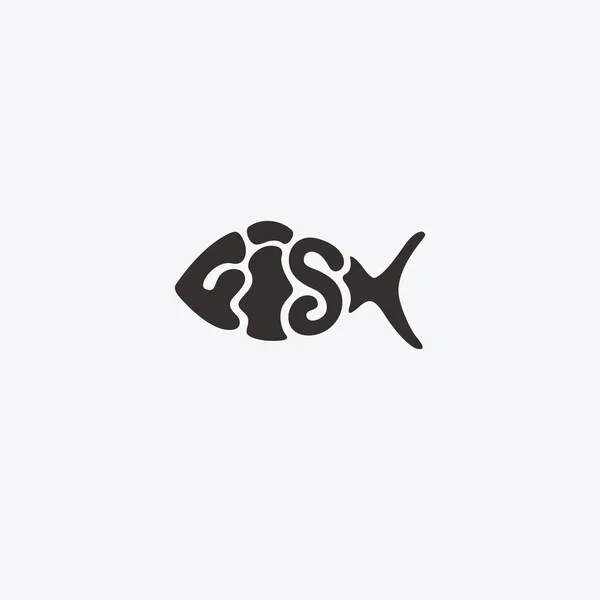 Texto en forma de plantilla de peces para el diseño. Icono del restaurante de mariscos. Animales. Ilustración de estilo plano gráfico — Vector de stock