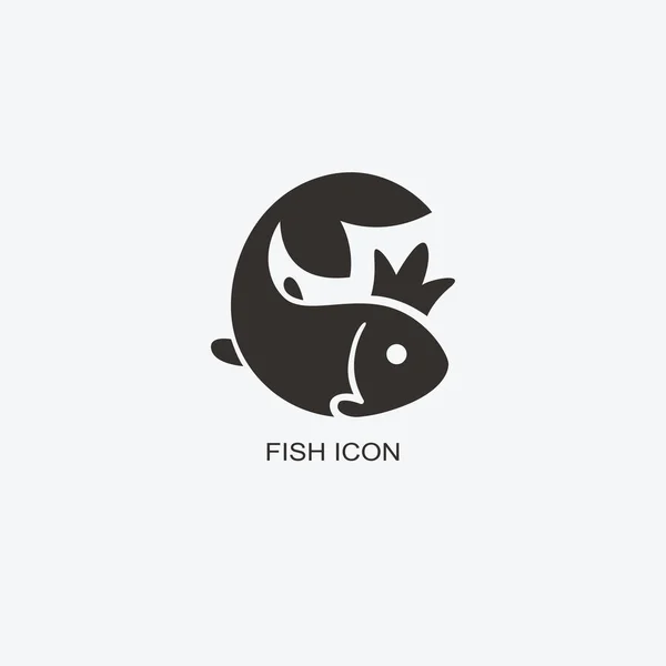 Peixe no modelo de logotipo da coroa para design. Ícone do restaurante de frutos do mar — Vetor de Stock