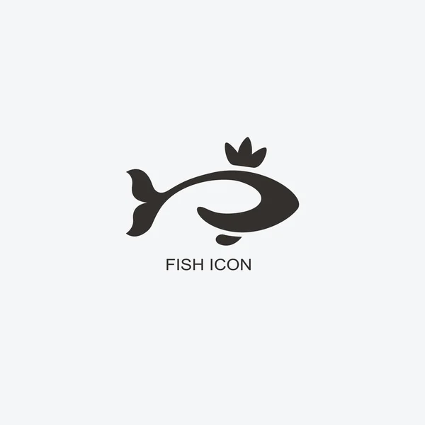 Peixe no modelo de logotipo da coroa para design. Ícone de descanso de frutos do mar — Vetor de Stock