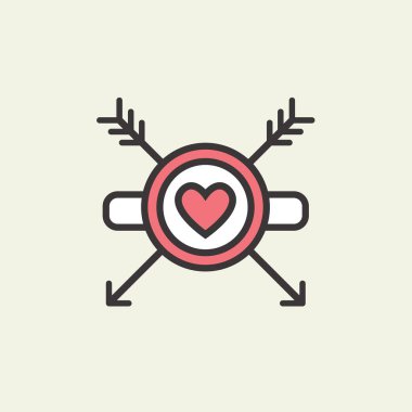 Sevgililer günü için dekoratif simgesi. Grafik romantik elemanı kalp ve ok. Logo aşk vektör çizim